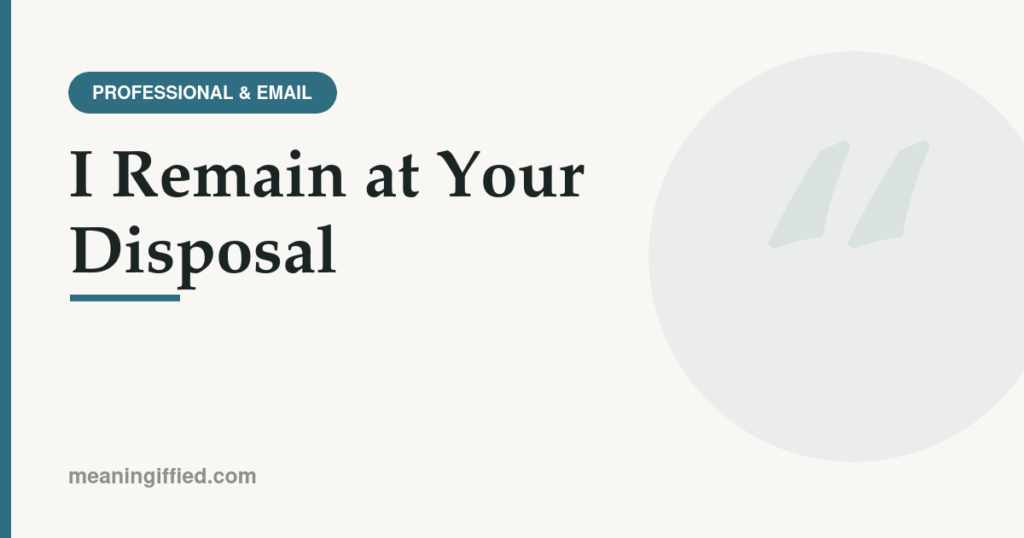 Business email showing the closing phrase i remain at your disposal
